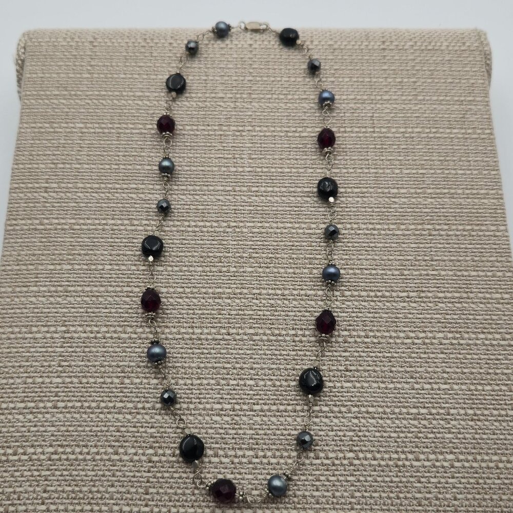 18 Inches Sterling Silver Pearls Crystal And Stone Chain Necklace A4224